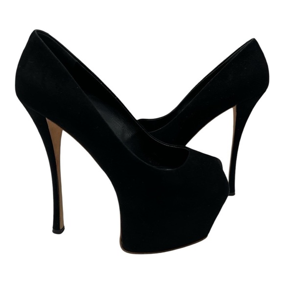 Giuseppe Zanotti Black Suede Peep Toe Platform Pumps Size 38.5 US 8.5 Suede - Picture 8 of 14